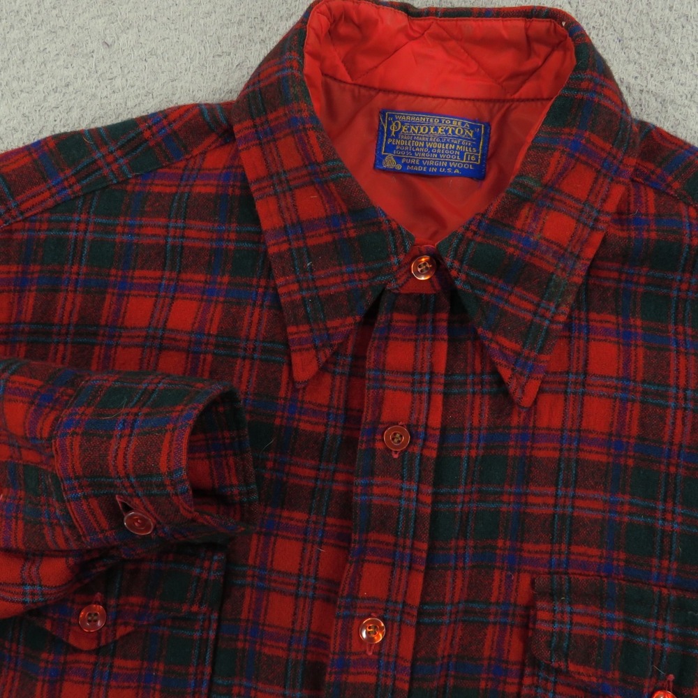 VINTAGE Pendleton Shirt Mens 16 Large USA 80s Button Up Christmas Plaid Wool